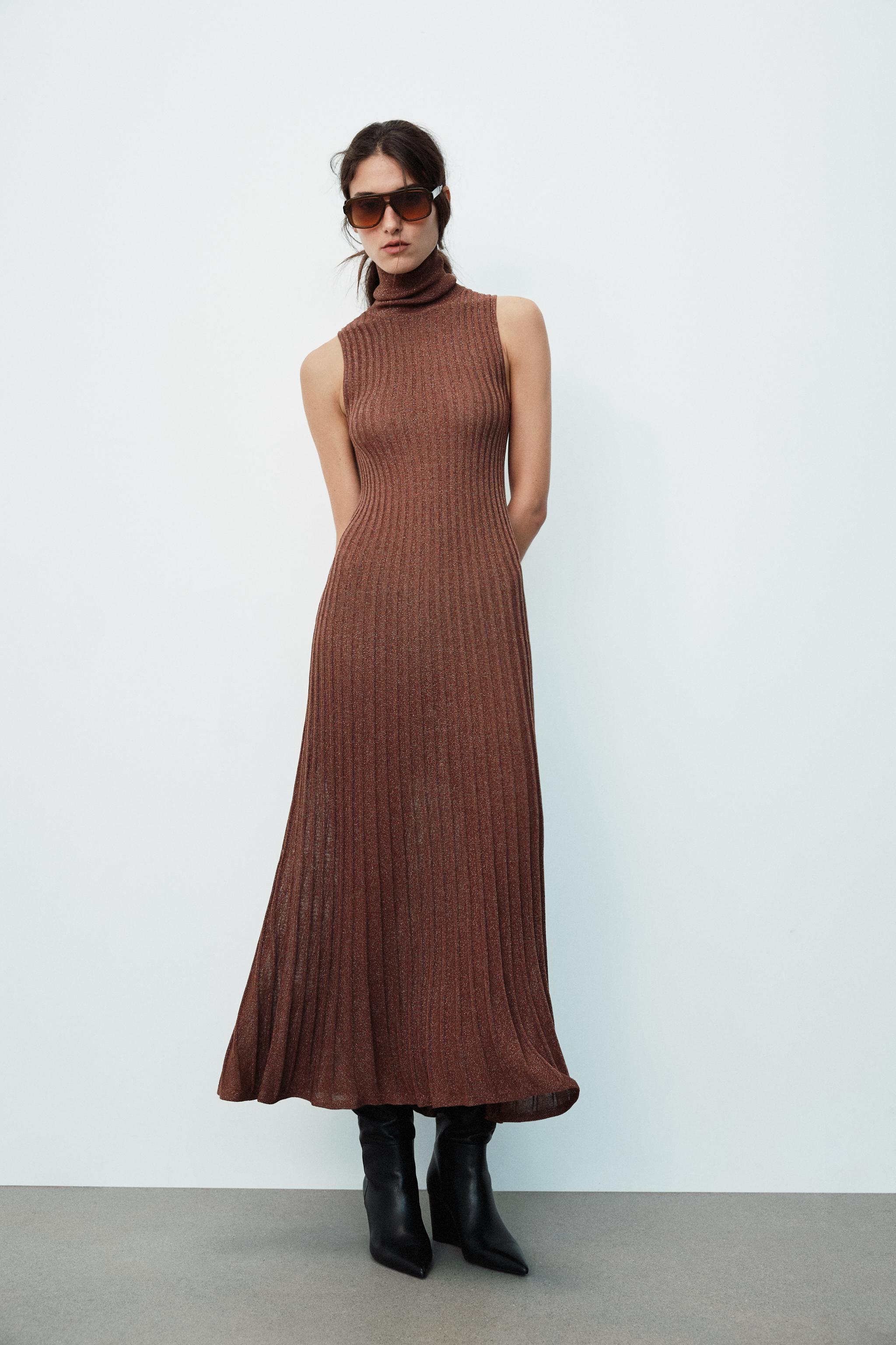 METALLIC YARN RIBBED MAXI DRESS